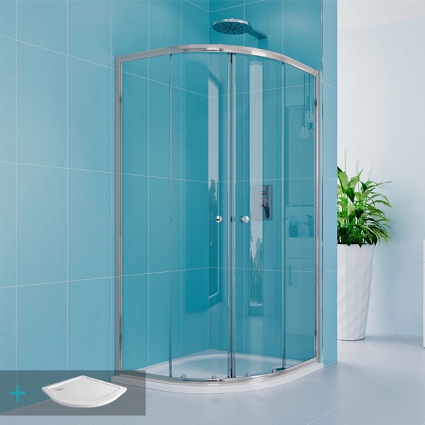Sprchový set z Kory Lite, čtvrtkruh, 90 cm, chrom ALU, sklo Čiré a nízké SMC vaničky